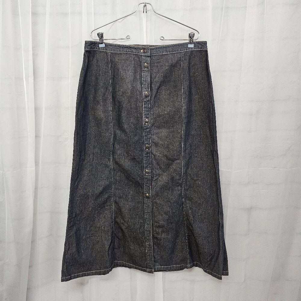 Vintage JC Penny Skirt Denim Maxi Button Down Cottage Preppy Casual 16